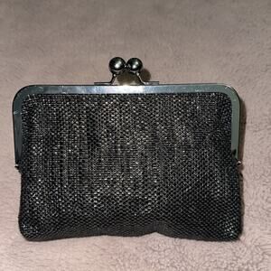Adorable Black and Silver Clutch with Silver Kisslock Frame Gray Leopard Lining
